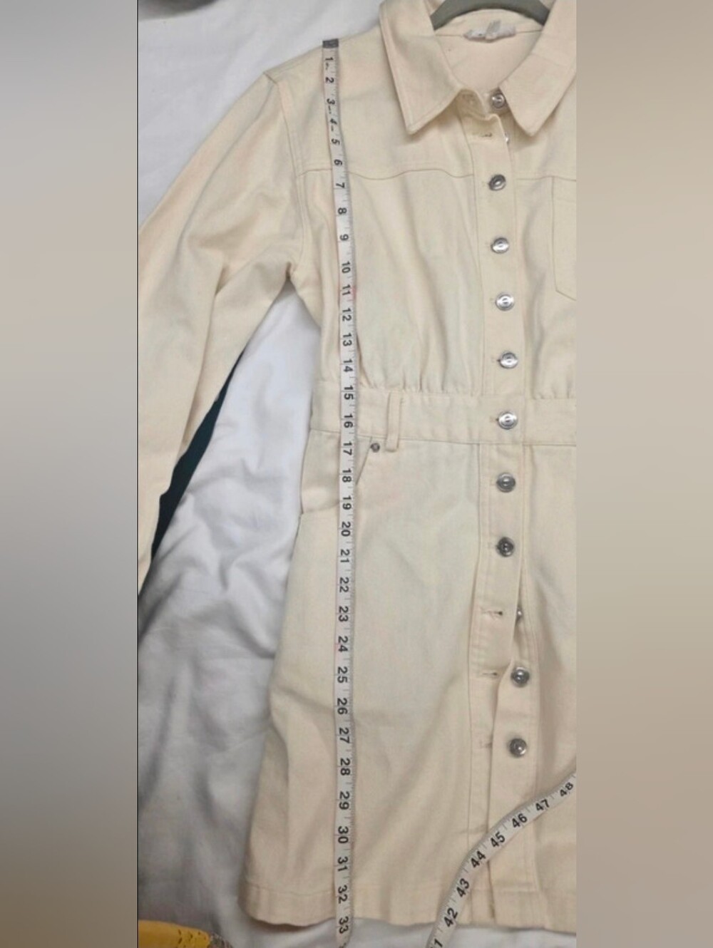 Steve Madden Krisha Denim Button Down Mini Dress Ecru Size 12 - Picture 7 of 7